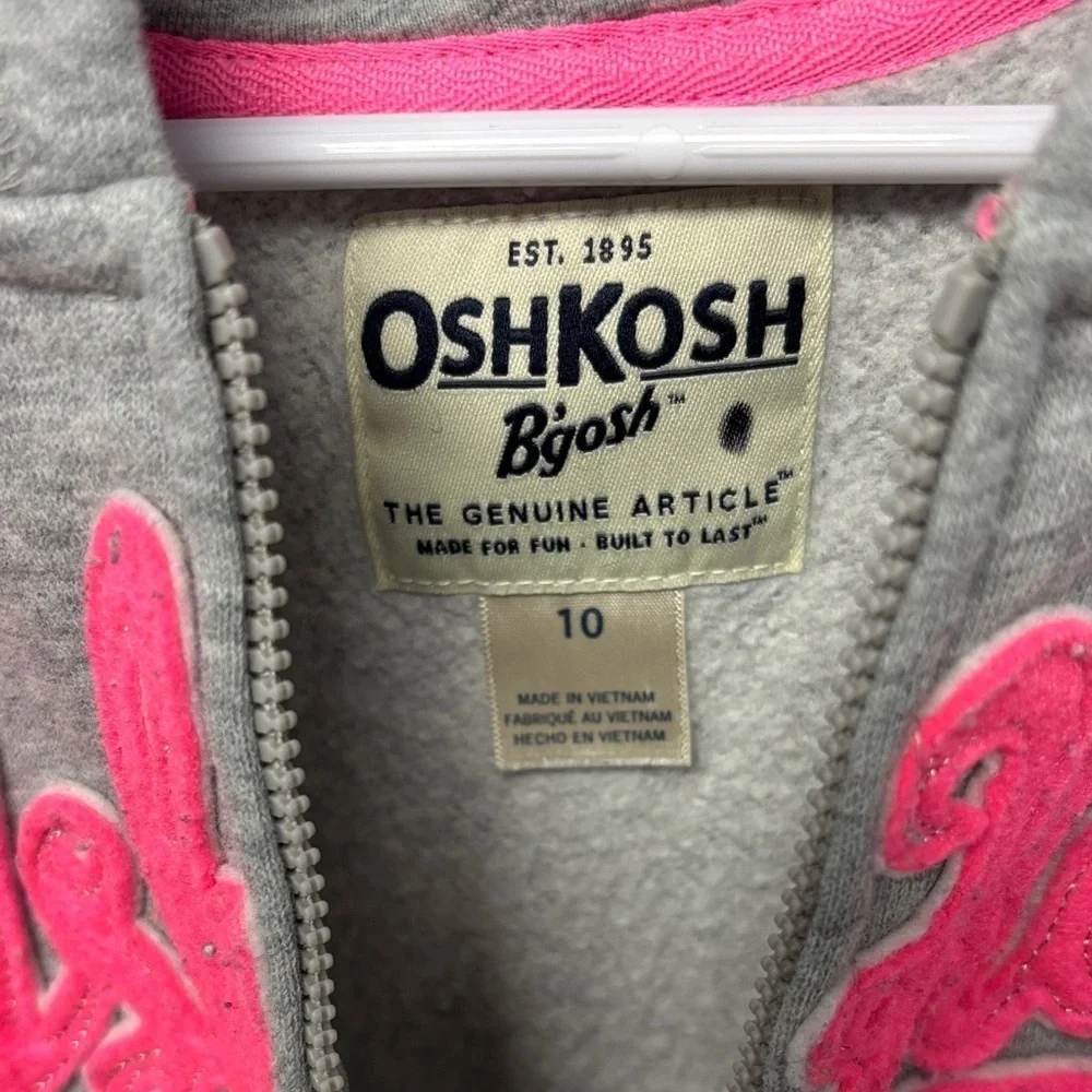 OshKosh B'gosh Girl’s Sz 10 Full Zip Gray Hoodie w/Pink Embroidery, GUC